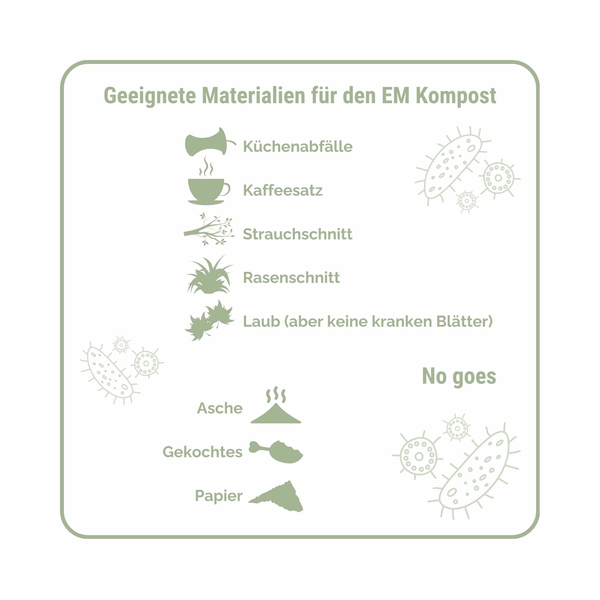 geeignete Materialien für EM Kompost