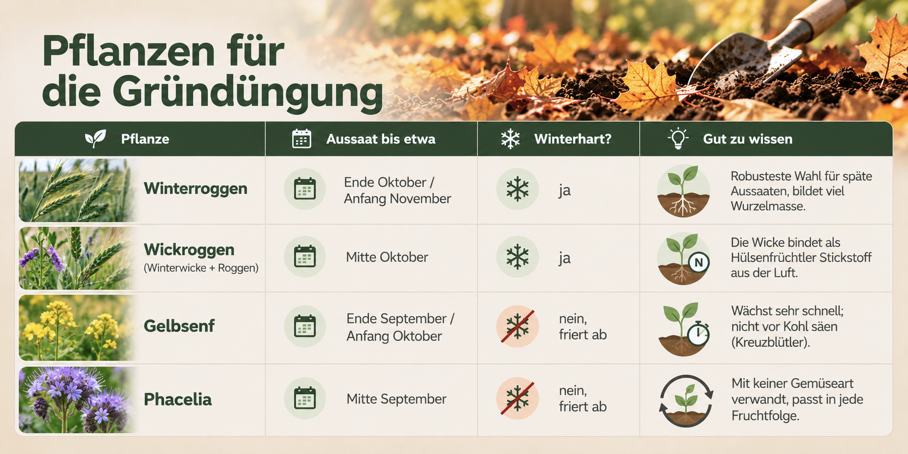 Pflanzen für die Gründüngung 