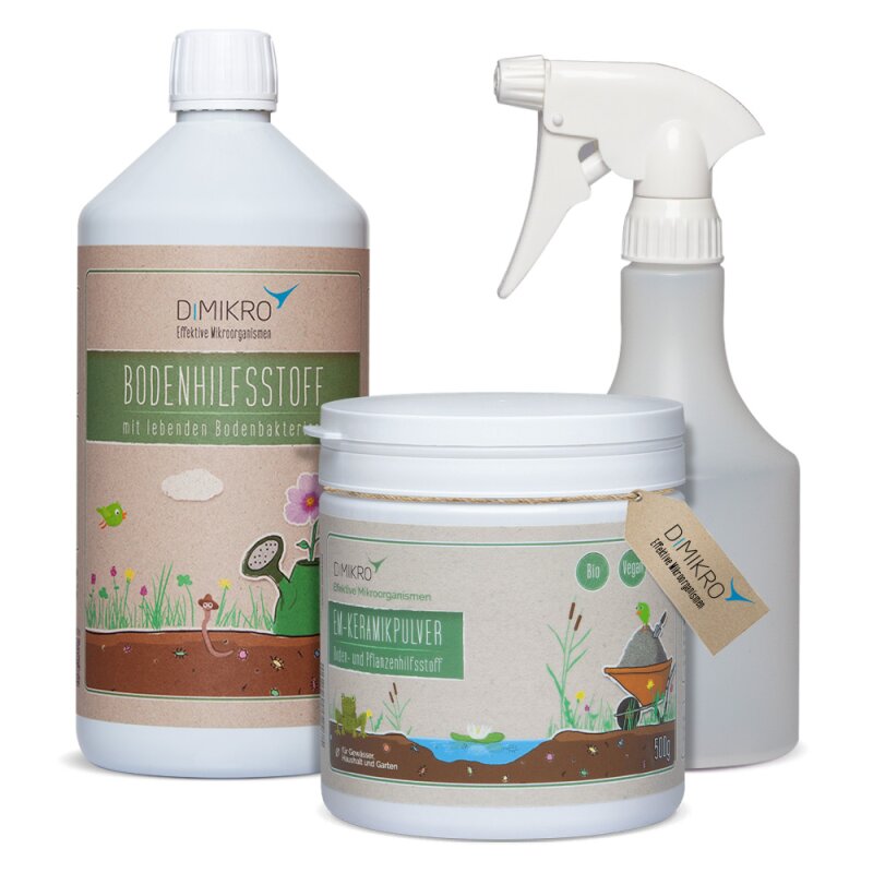 Pflanzenfit Starterset von DIMIKRO GmbH - Bodenhilfsstoff, Keramikpulver und Sprühflasche für verbesserte Bodenqualität Pflanzenwachstum
