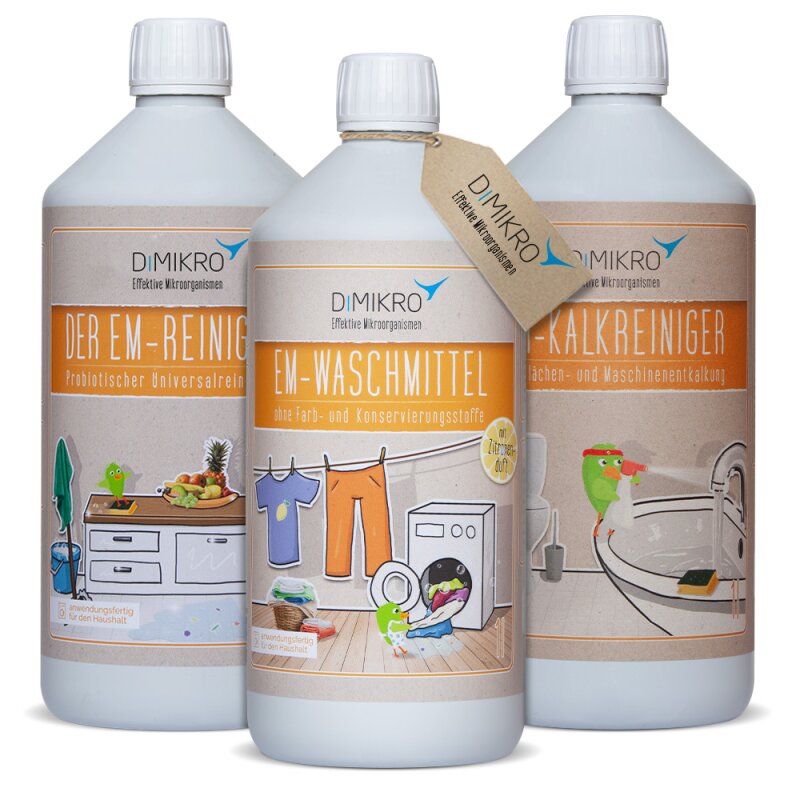 EM-Reiniger-Set: Der EM-Reiniger, EM-Kalkreiniger & EM-Waschmittel je 1 Liter | EM Reinigungsmittel > Waschmittel | Online-Fachhandel für effektive