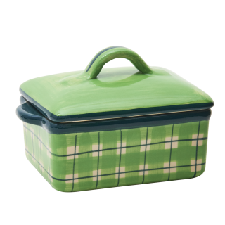 EM Keramik Butterdose mit Deckel Grün kariert *B-Ware